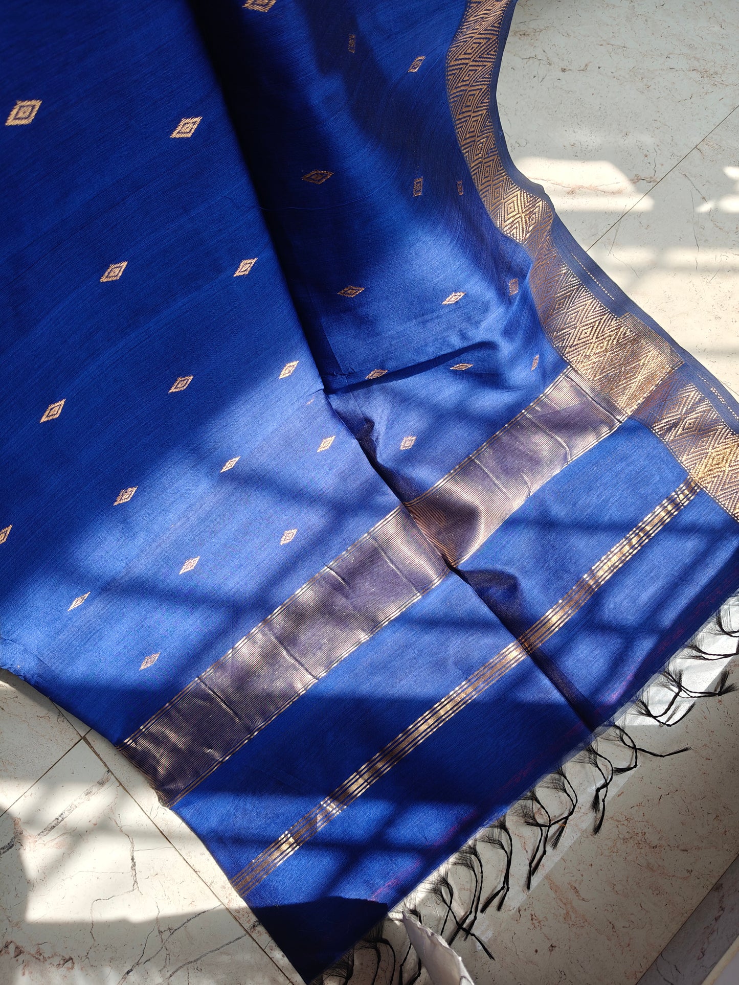 Royal Blue Pure Maheswari Silk by Cotton Saree