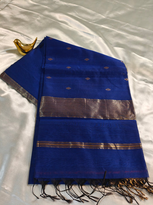 Royal Blue Pure Maheswari Silk by Cotton Saree