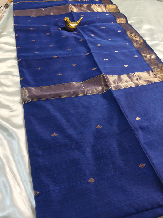 Royal Blue Pure Maheswari Silk by Cotton Saree