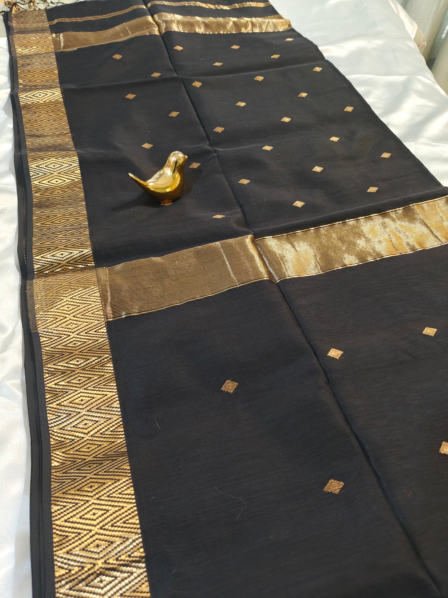 Black Pure Maheswari Silk by Cotton Saree