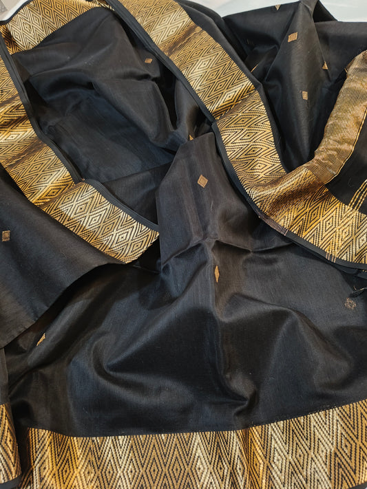 Black Pure Maheswari Silk by Cotton Saree