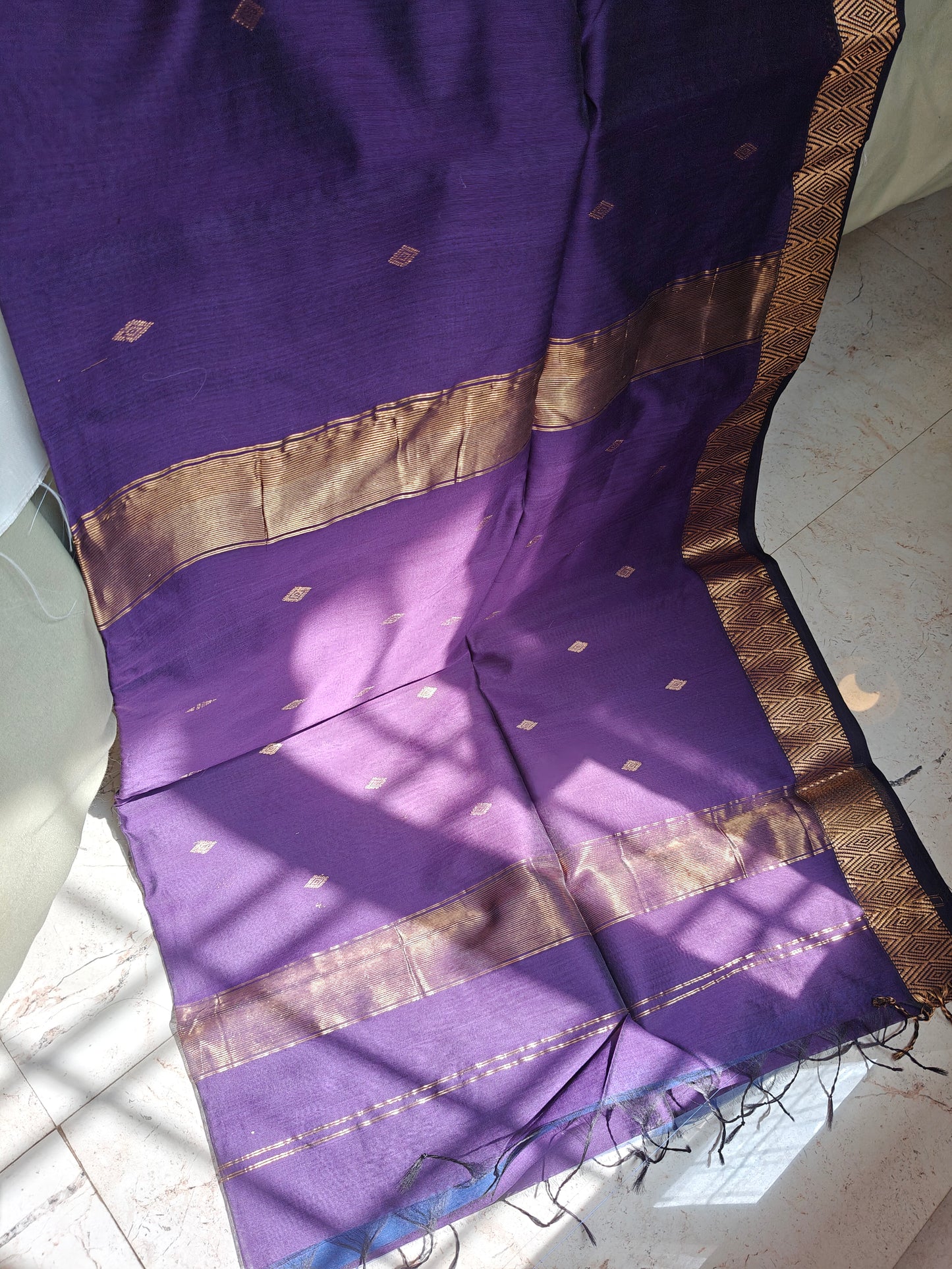 Purple Pure Maheswari Silk by Cotton Saree