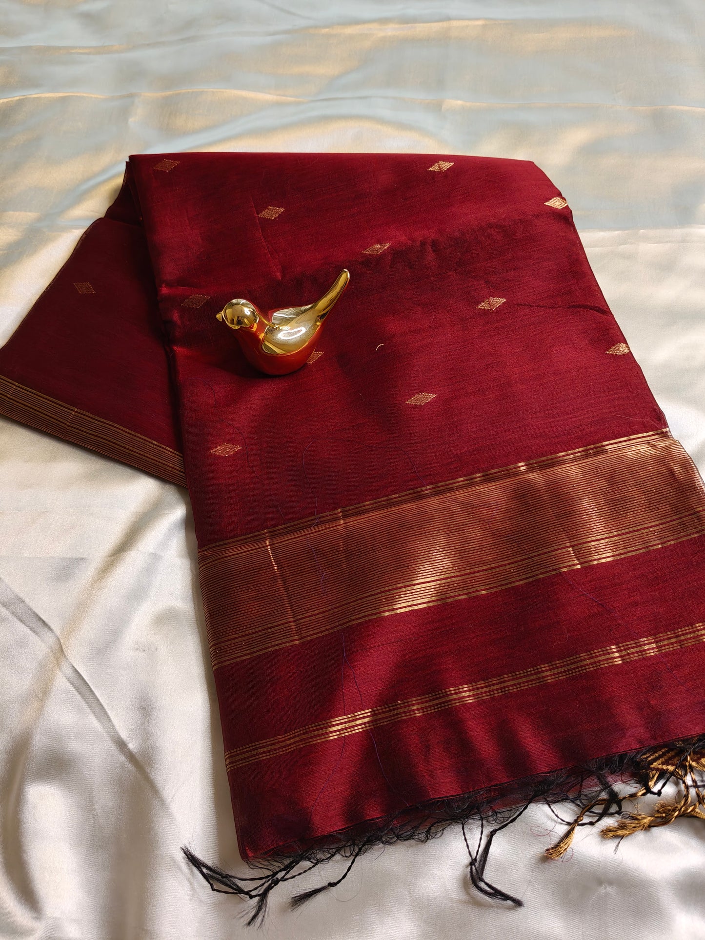 Maroon Pure Maheswari Silk by Cotton Saree