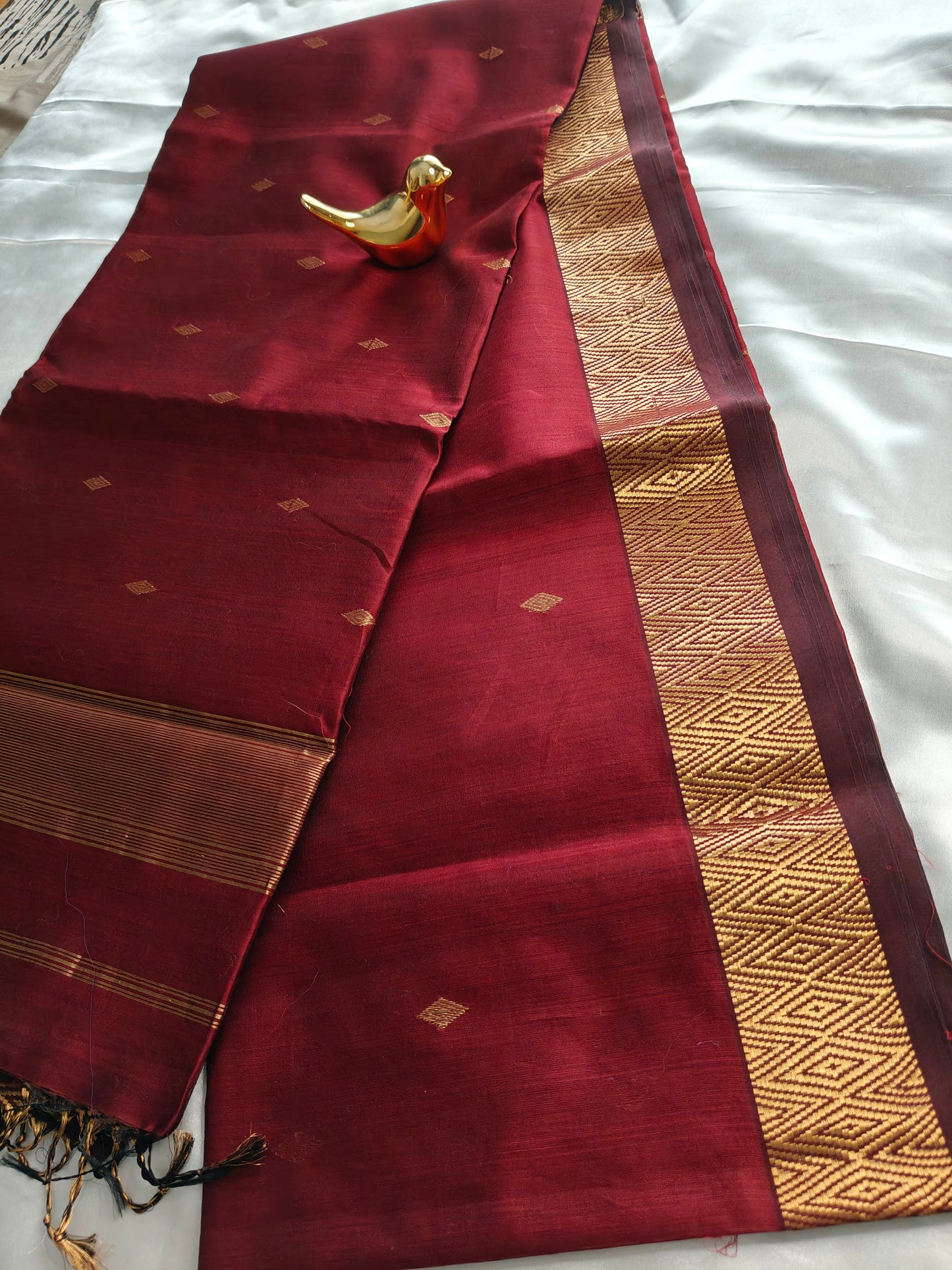 Maroon Pure Maheswari Silk by Cotton Saree