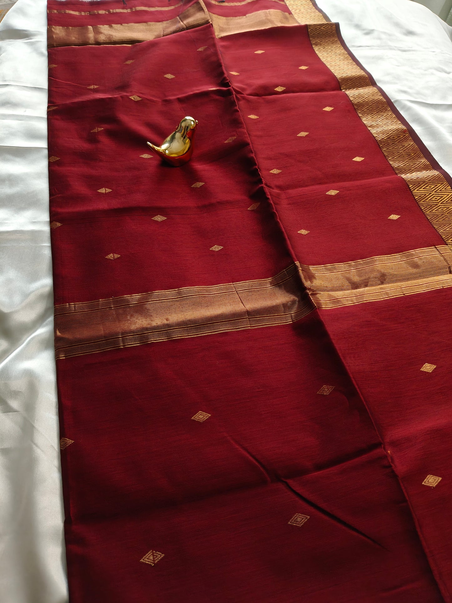 Maroon Pure Maheswari Silk by Cotton Saree