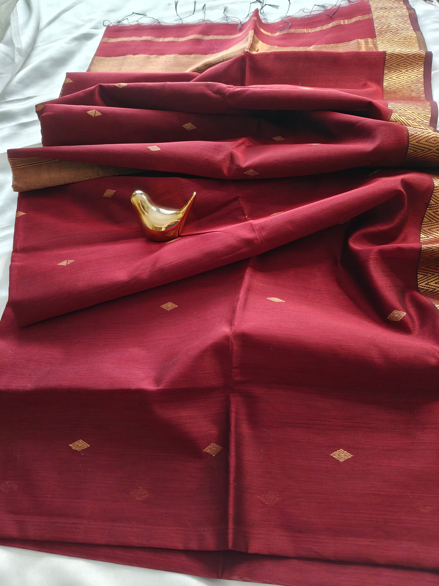 Maroon Pure Maheswari Silk by Cotton Saree