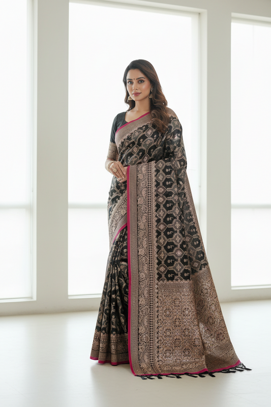 Black Premium Mashru Silk Saree