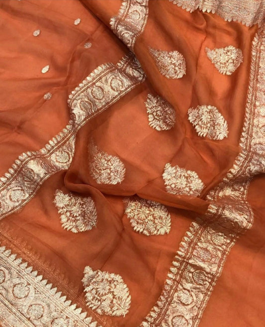 Orange Khaddi Chiffon Georgette Banarasi