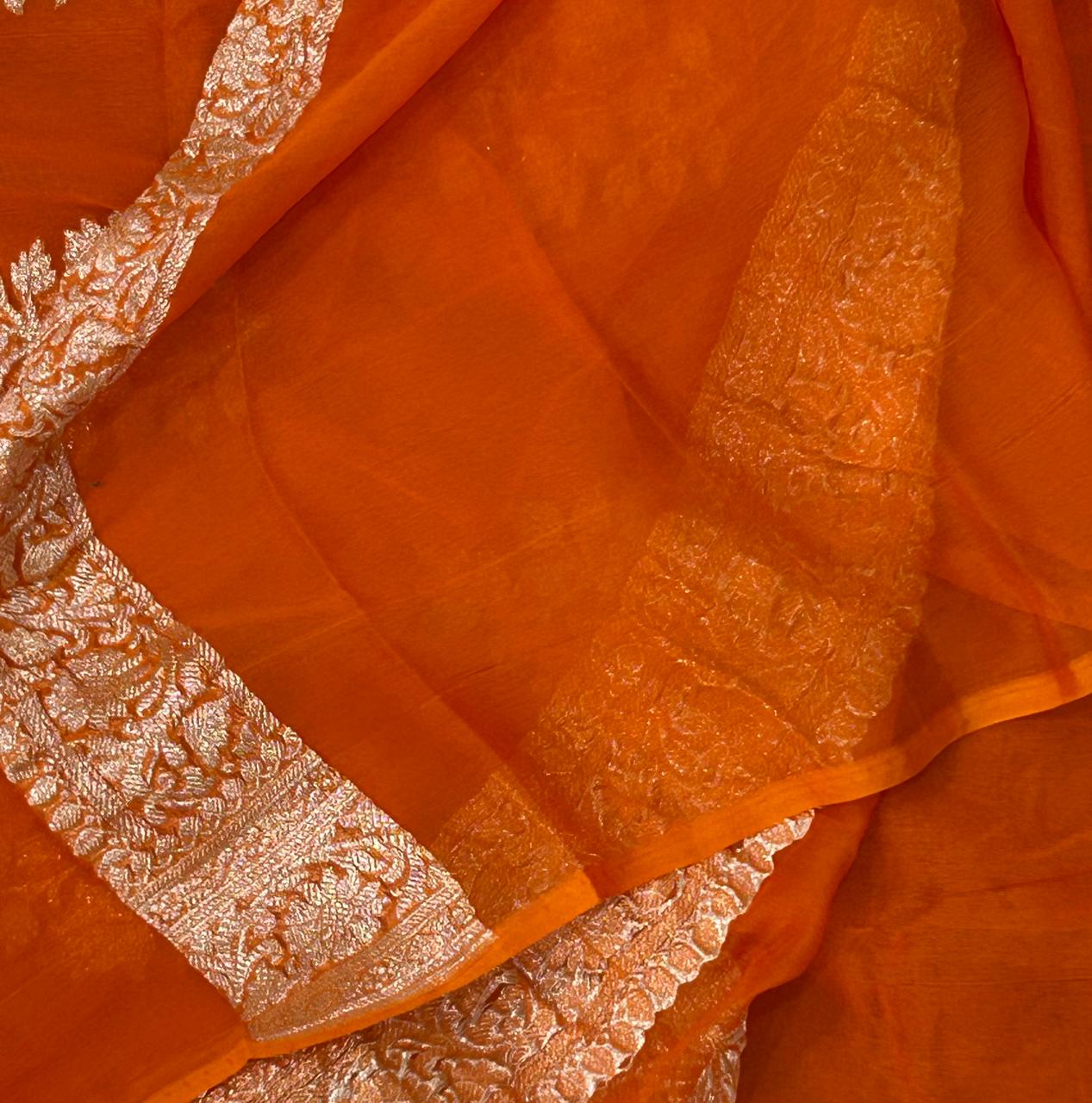 Orange Khaddi Chiffon Georgette Banarasi