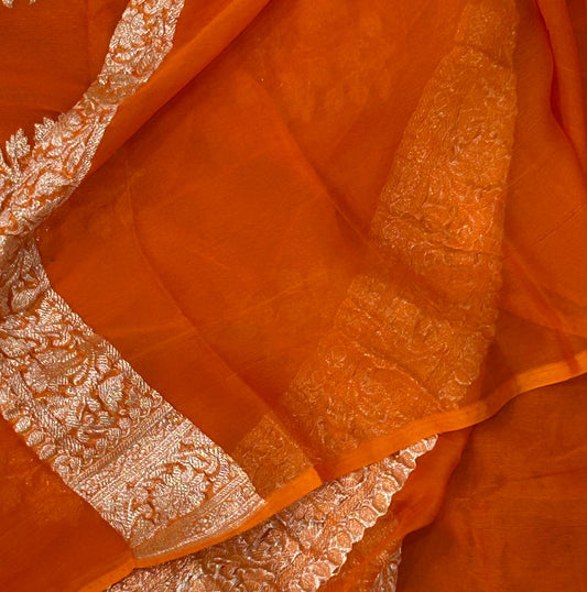 Orange Khaddi Chiffon Georgette Banarasi