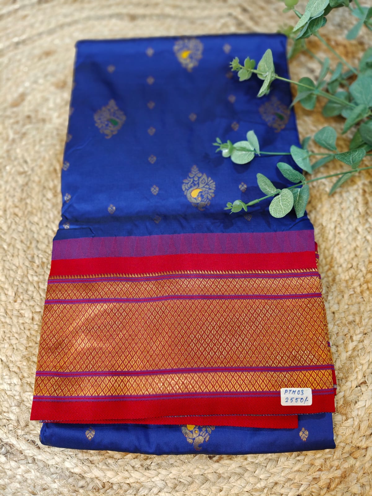 Royal Blue Paithani Saree with Red Zari Border