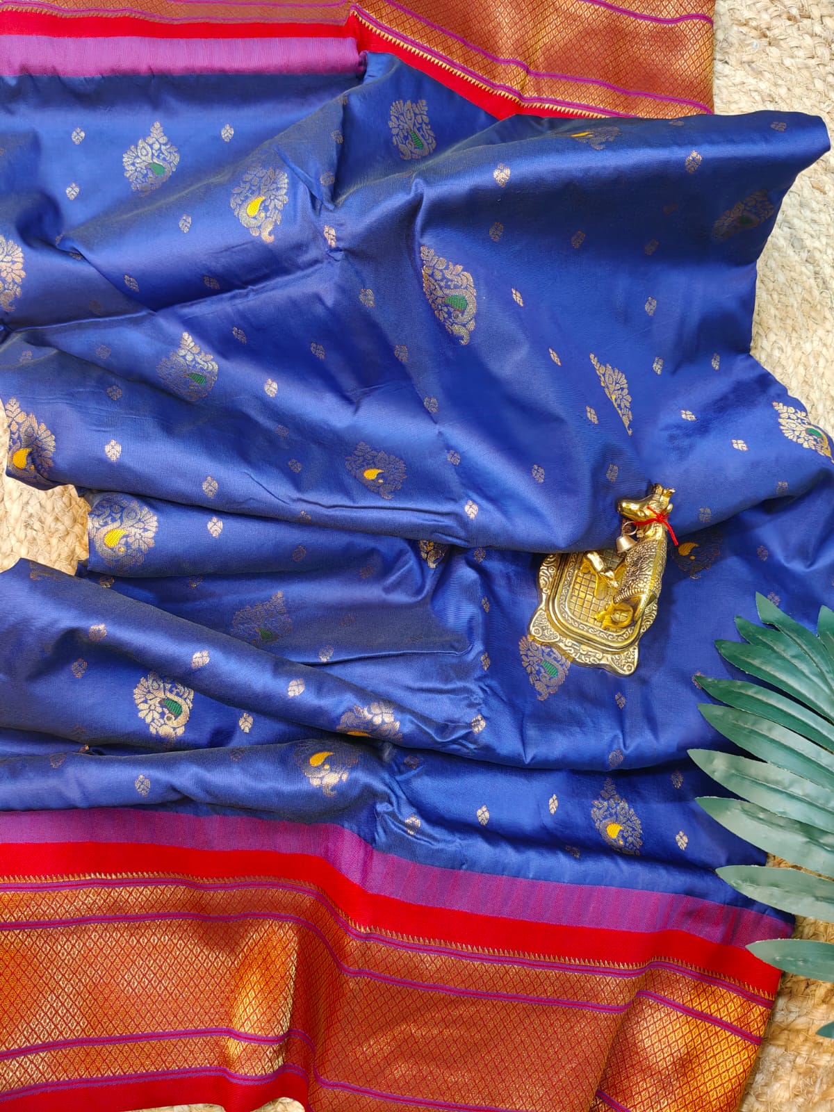 Royal Blue Paithani Saree with Red Zari Border