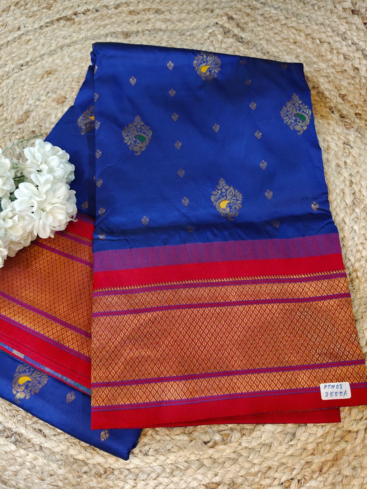 Royal Blue Paithani Saree with Red Zari Border