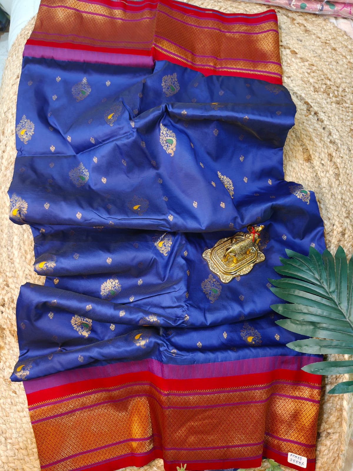 Royal Blue Paithani Saree with Red Zari Border