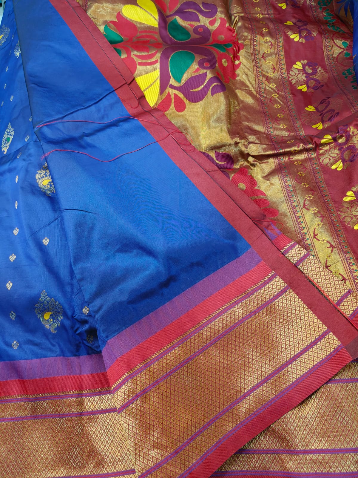 Royal Blue Paithani Saree with Red Zari Border