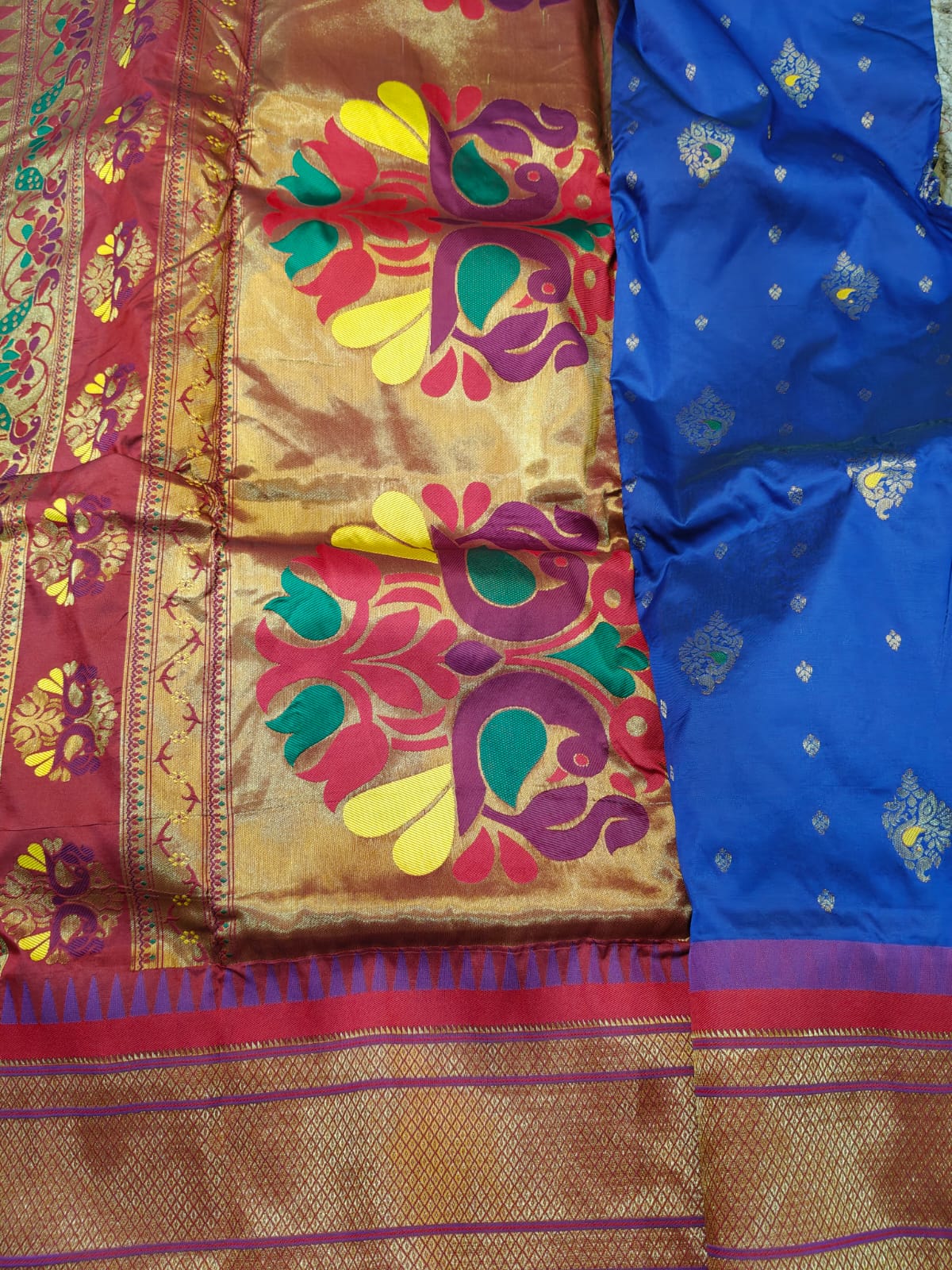 Royal Blue Paithani Saree with Red Zari Border
