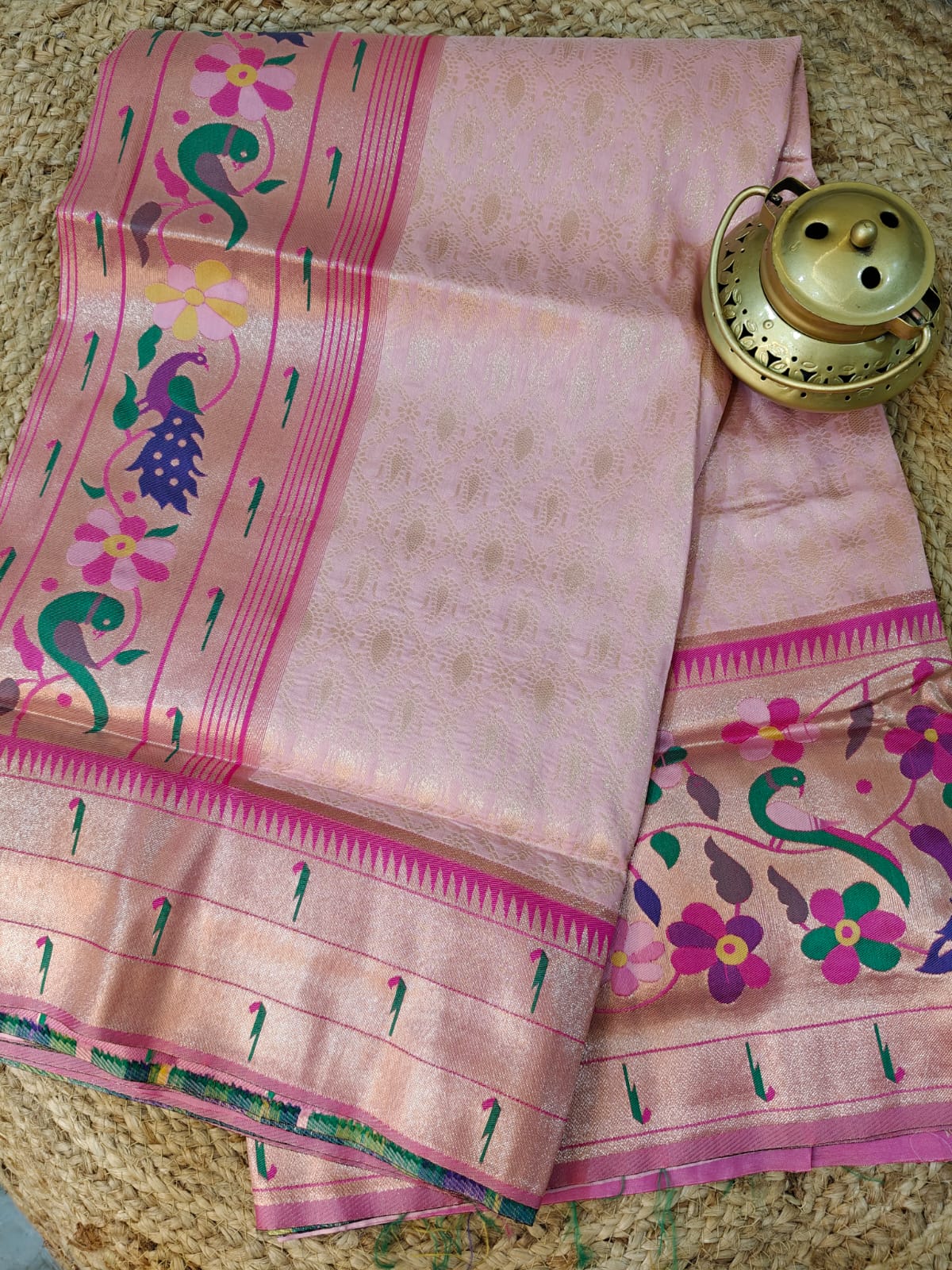 Soft Blush Pink Silk Paithani Saree with Delicate Woven Motifs