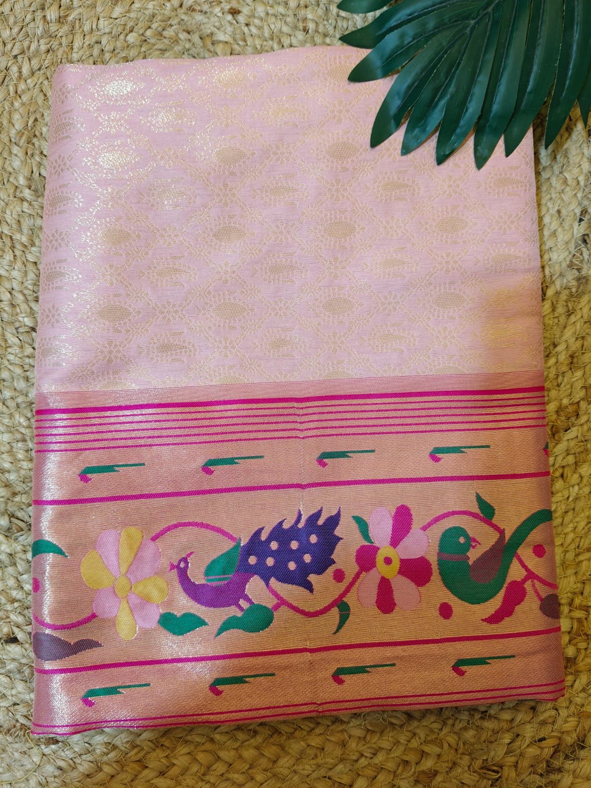 Soft Blush Pink Silk Paithani Saree with Delicate Woven Motifs