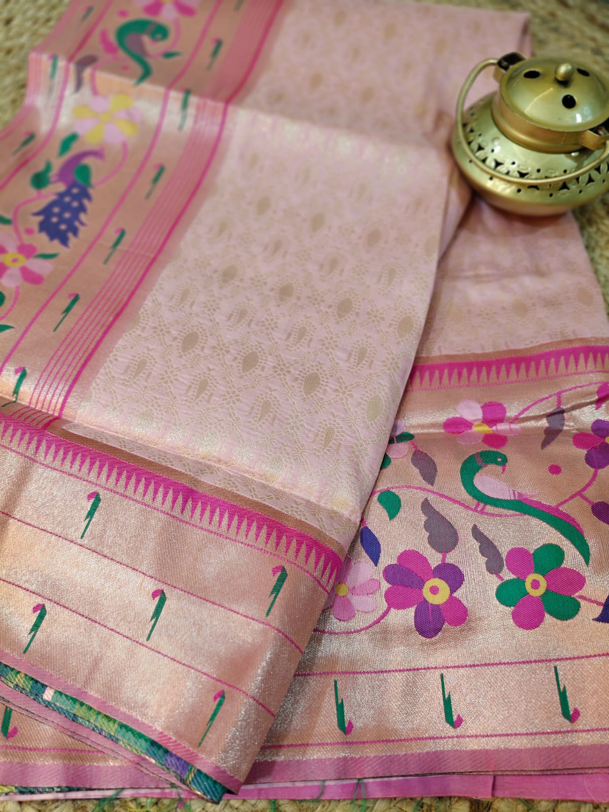 Soft Blush Pink Silk Paithani Saree with Delicate Woven Motifs