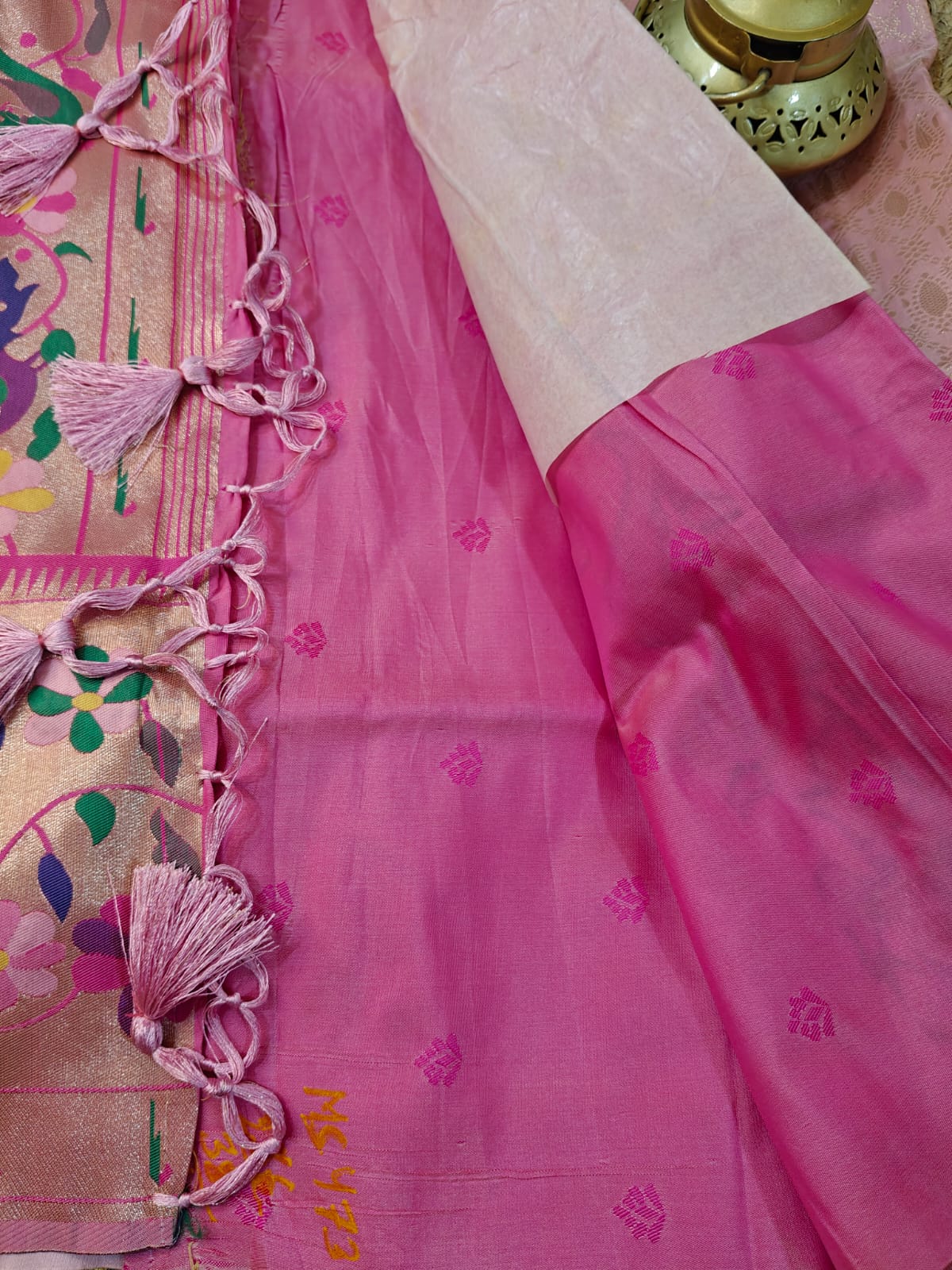 Soft Blush Pink Silk Paithani Saree with Delicate Woven Motifs