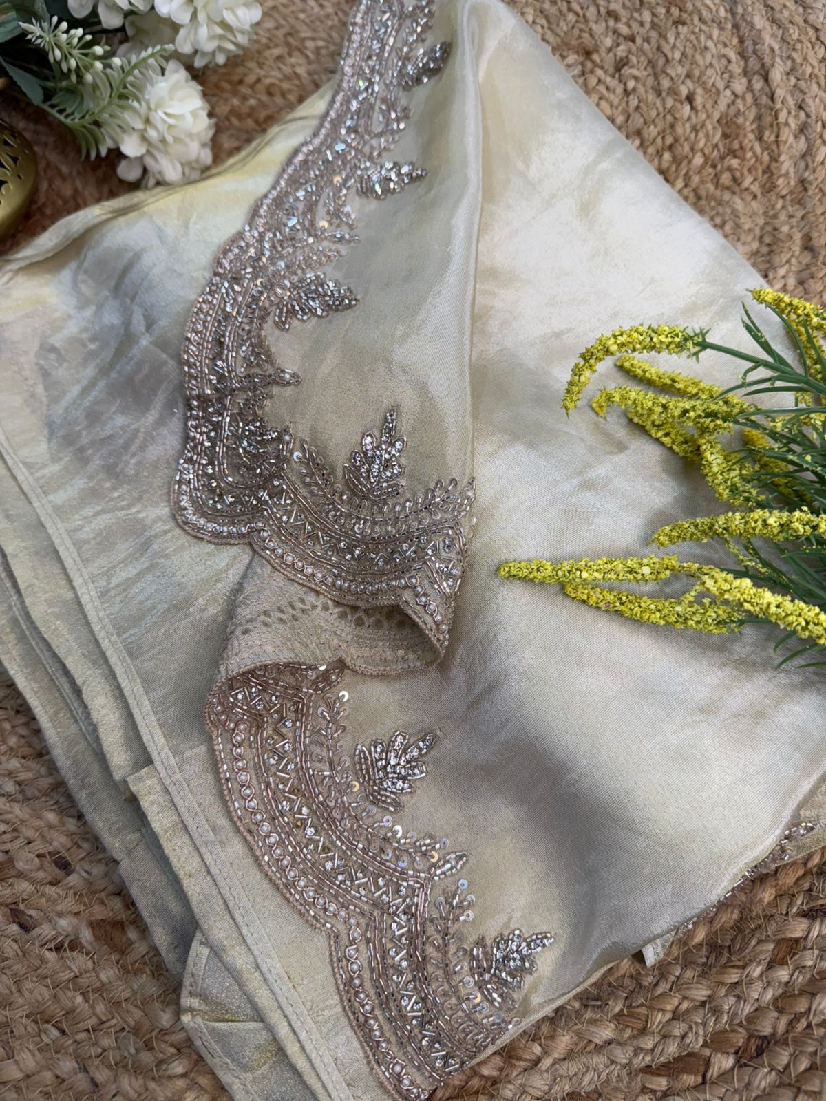 Ivory Grace – Hand-Embellished Tissue Saree
