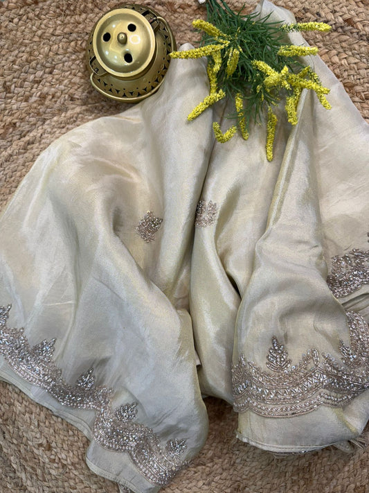 Ivory Grace – Hand-Embellished Tissue Saree