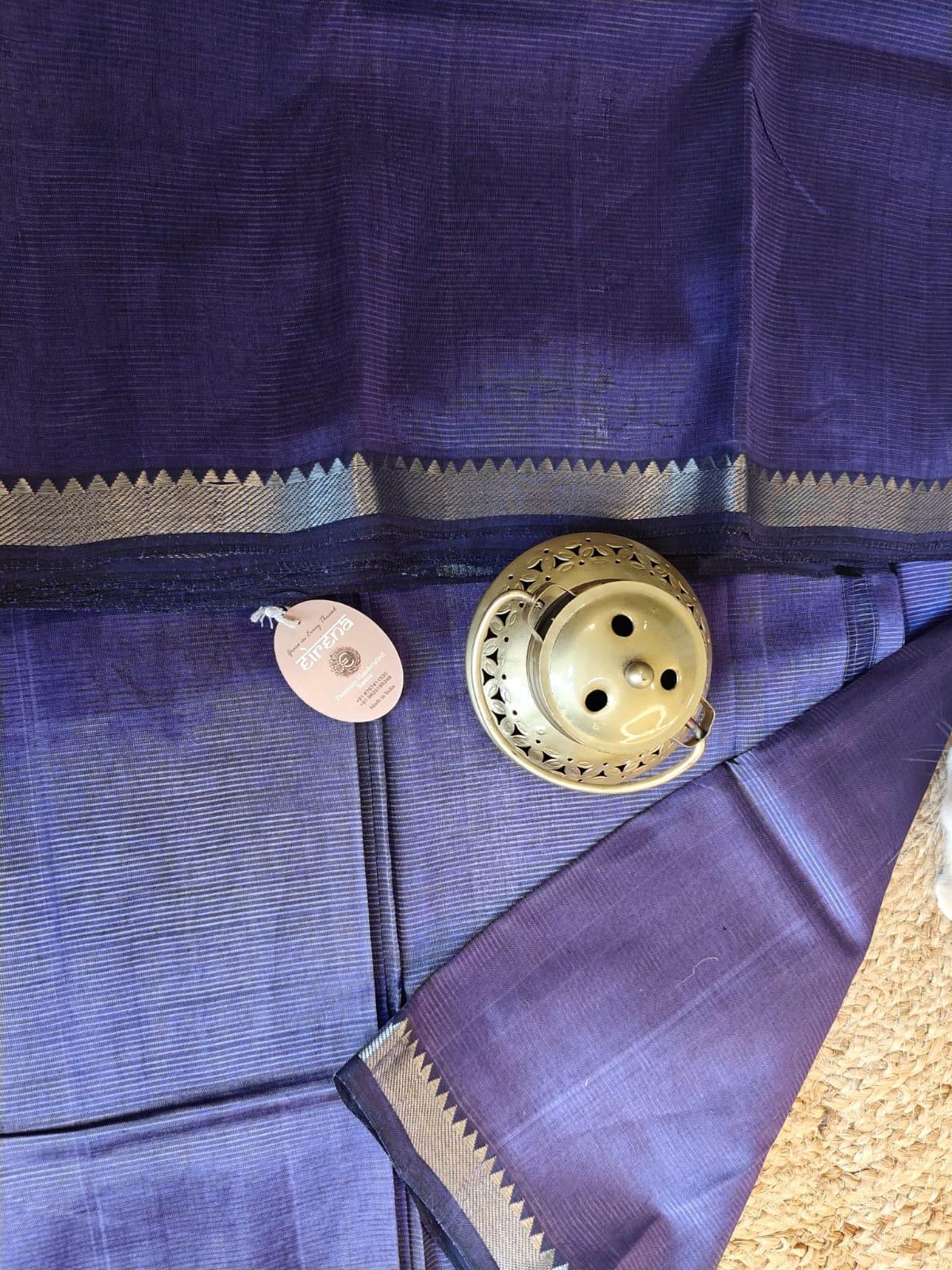 Royal Purple Silver Border Mangalagiri Saree