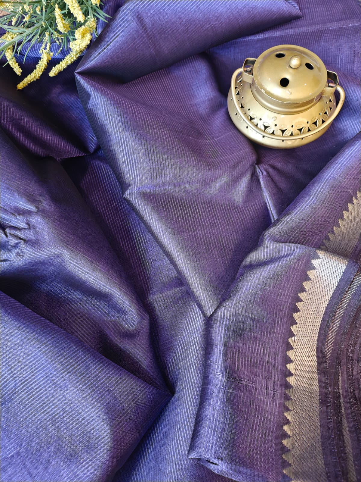 Royal Purple Silver Border Mangalagiri Saree