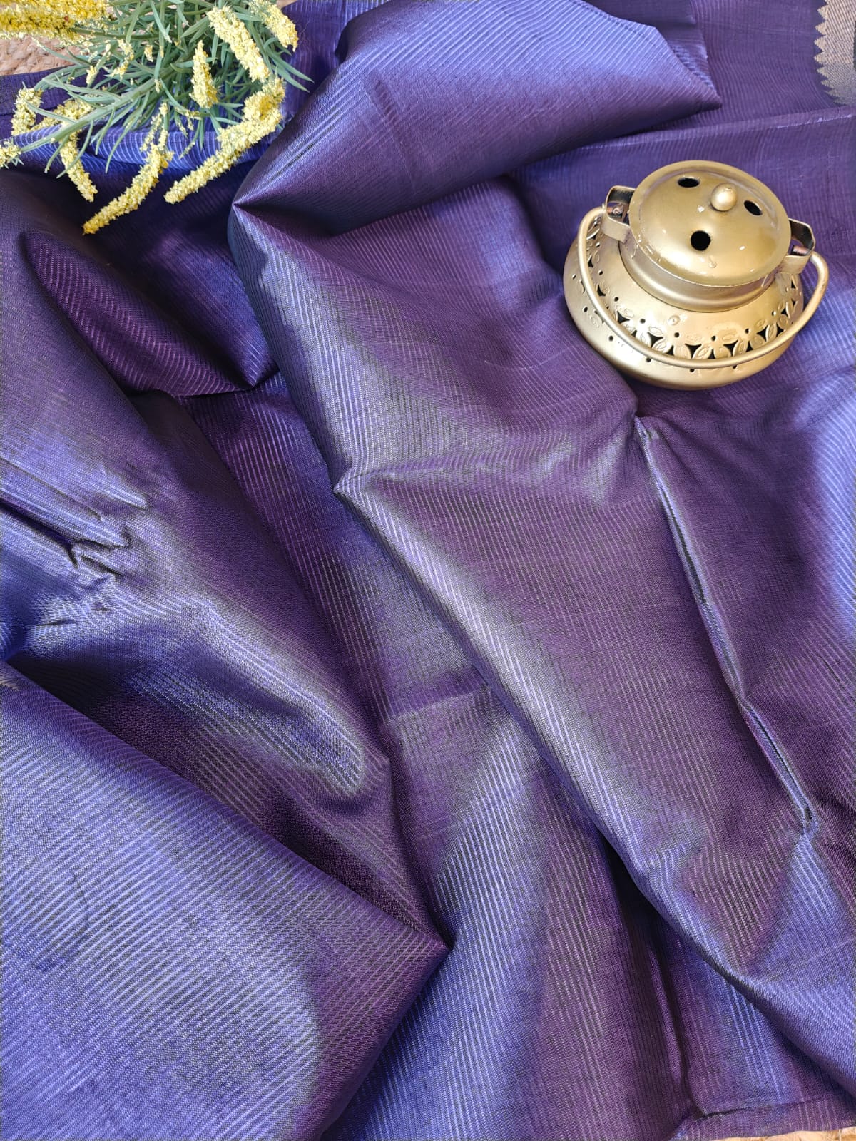 Royal Purple Silver Border Mangalagiri Saree
