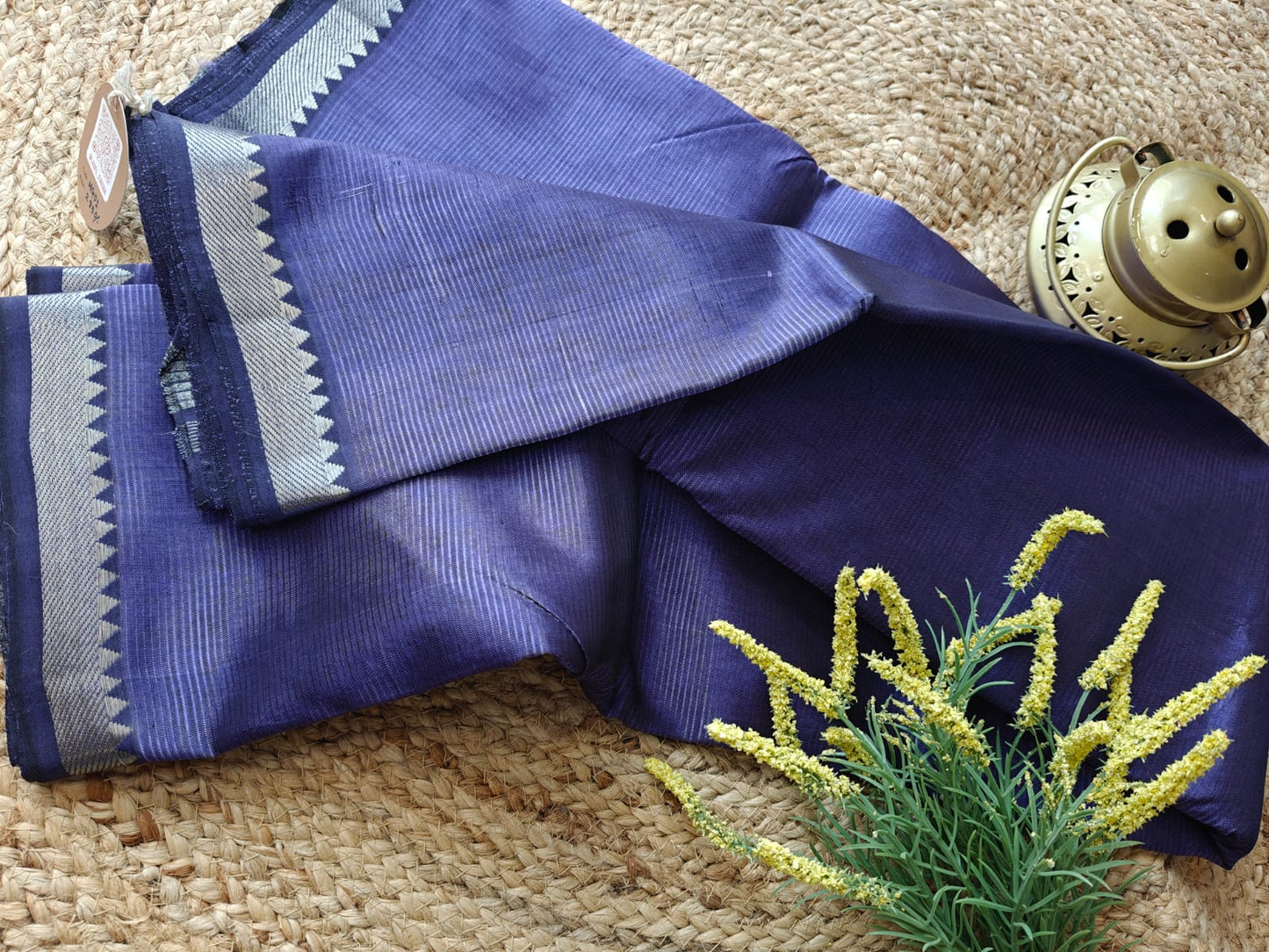 Royal Purple Silver Border Mangalagiri Saree