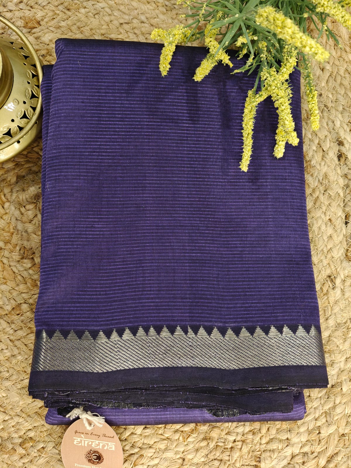 Royal Purple Silver Border Mangalagiri Saree
