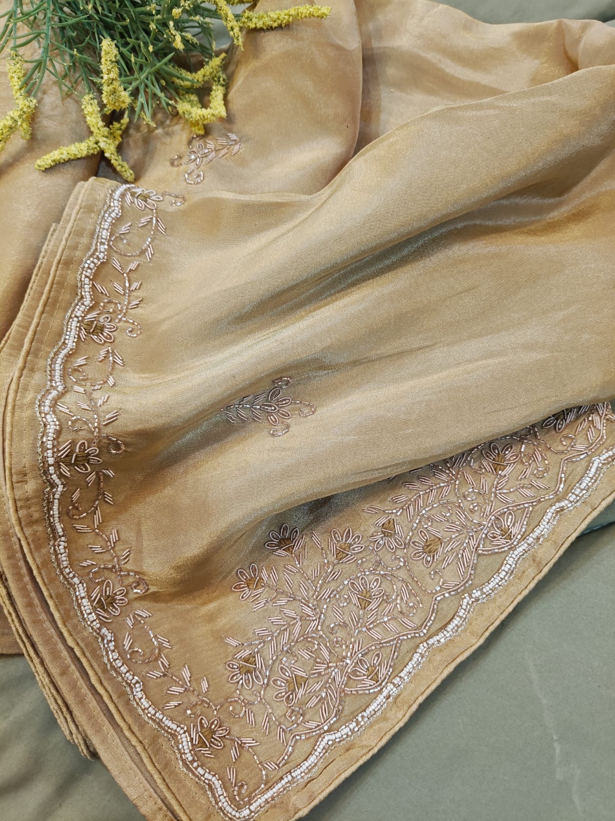 Golden Sand – Subtle Tissue Handwork Saree