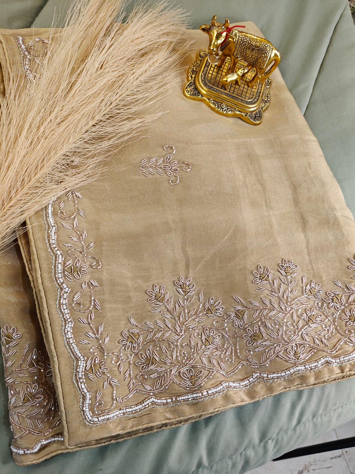 Golden Sand – Subtle Tissue Handwork Saree