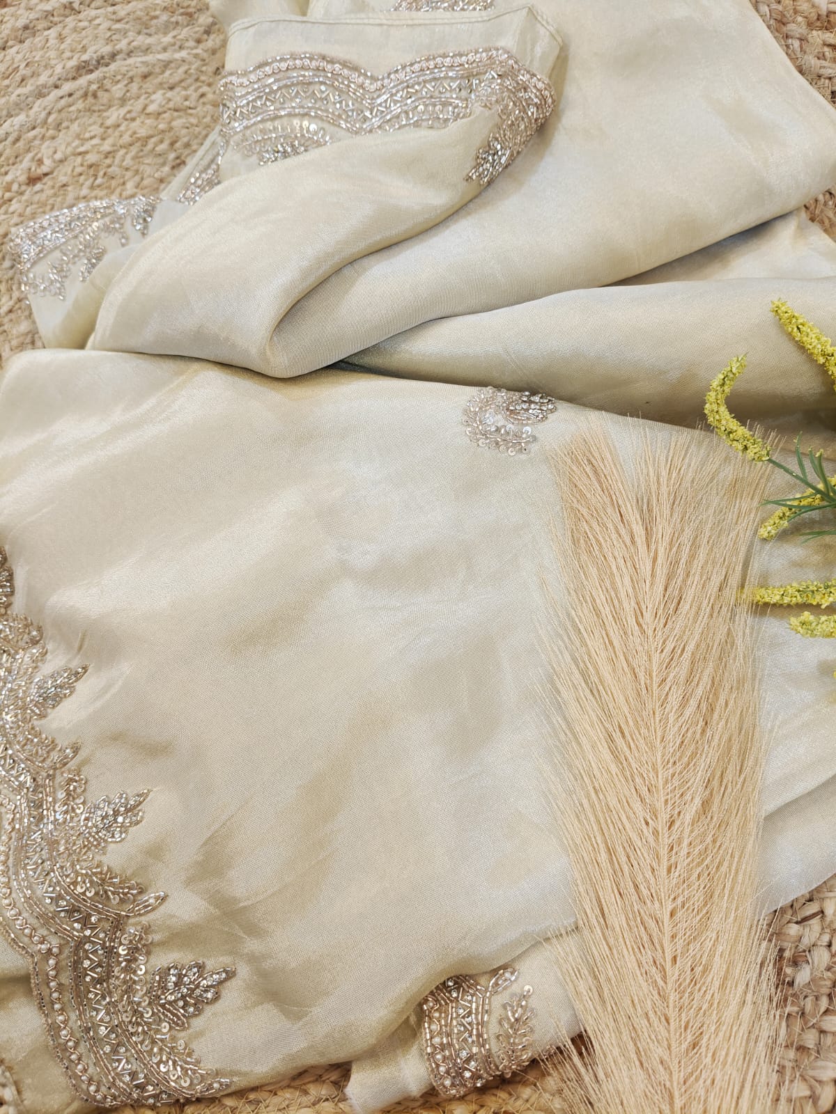 Ivory Grace – Hand-Embellished Tissue Saree