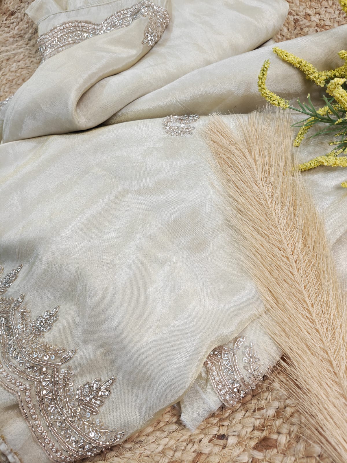Ivory Grace – Hand-Embellished Tissue Saree