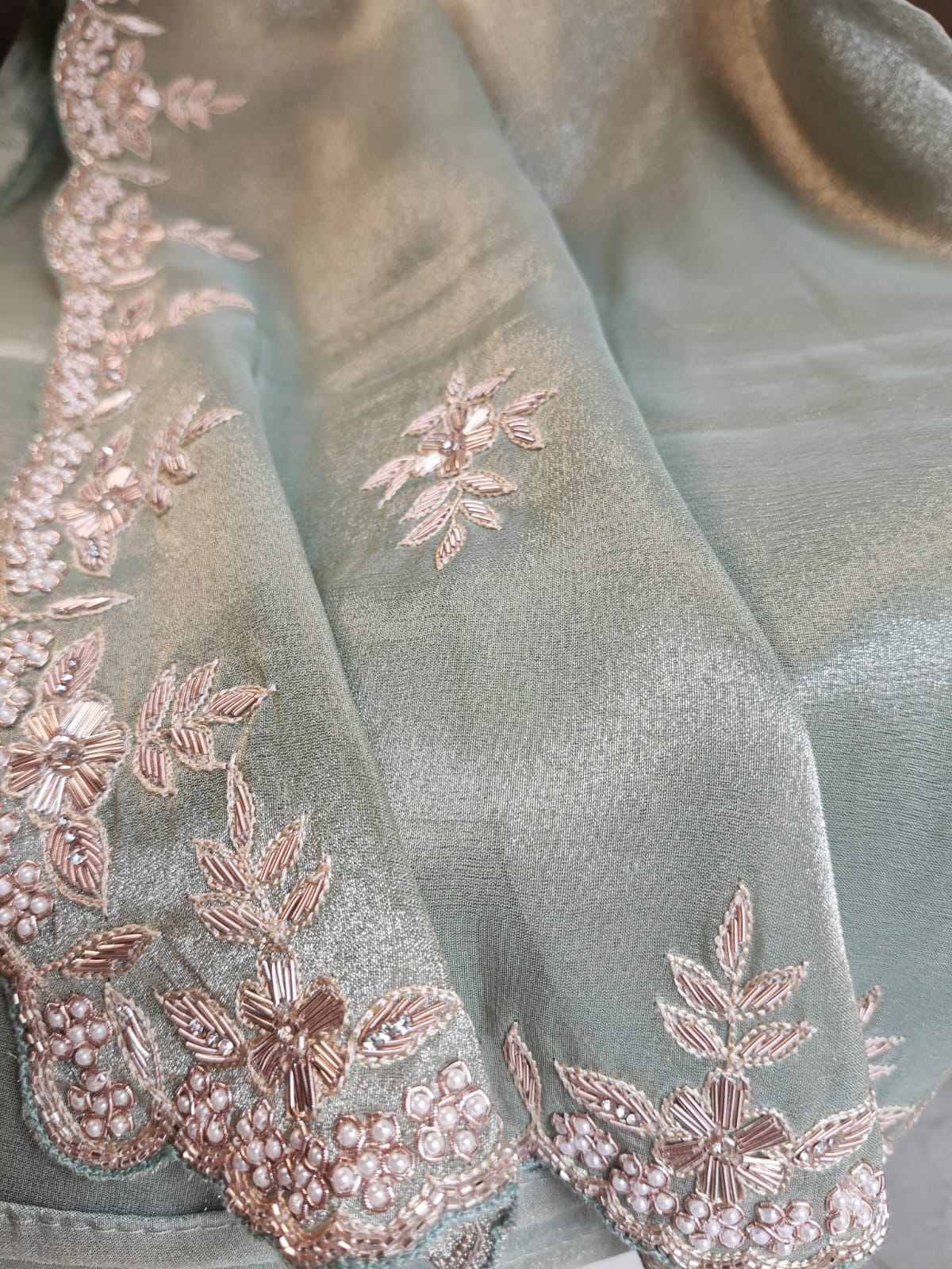 Mint Whisper Tissue Handwork Saree