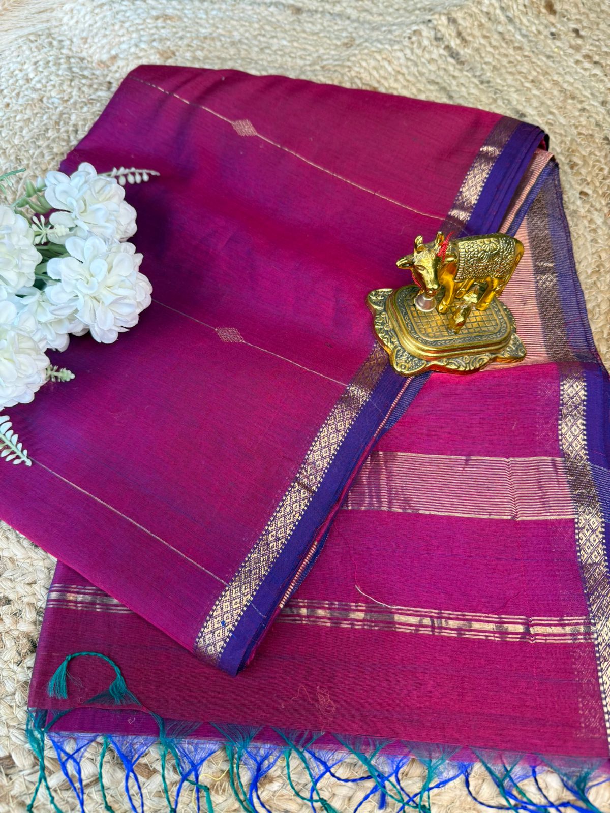 Rani Pink Dual Tone Maheshwari Silk-Cotton Saree