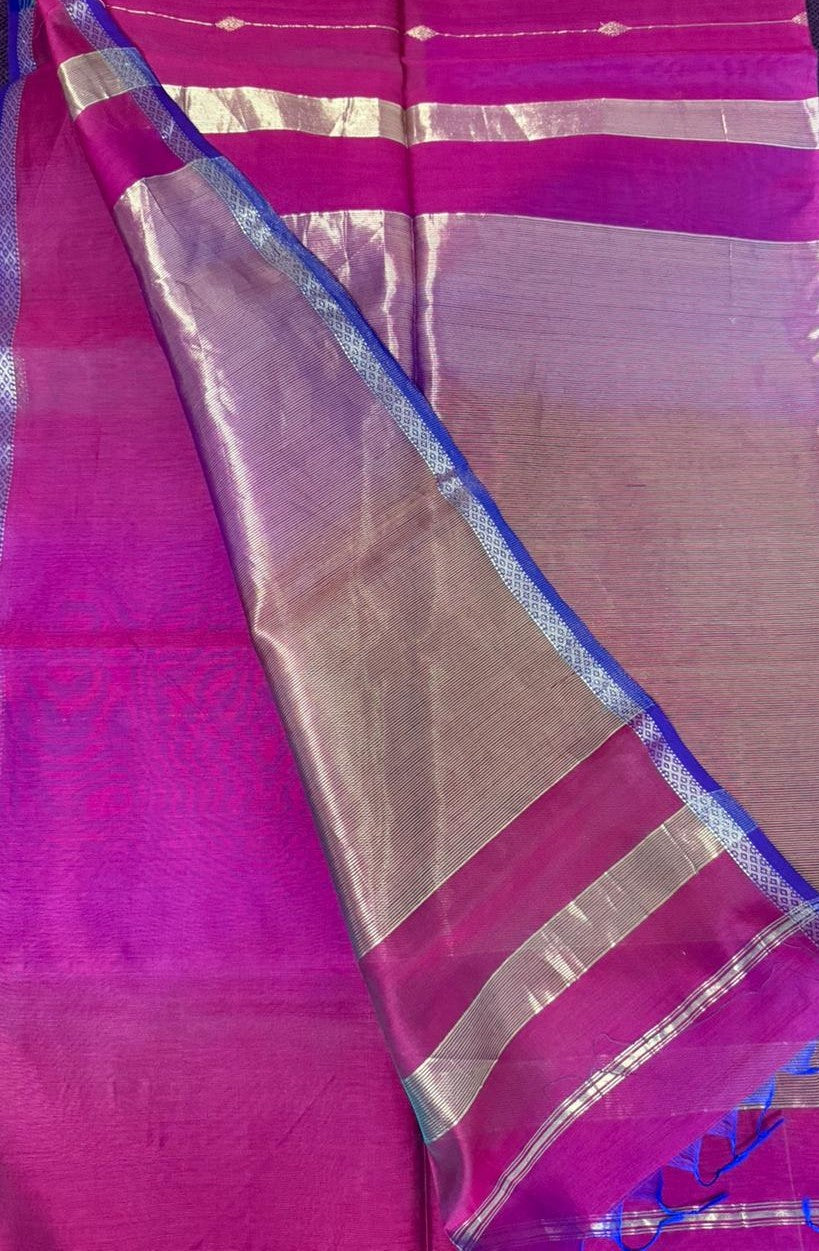Rani Pink Dual Tone Maheshwari Silk-Cotton Saree