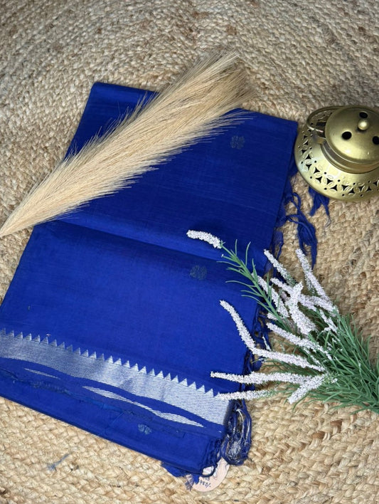 Royal Blue Silver Butta Mangalagiri Saree