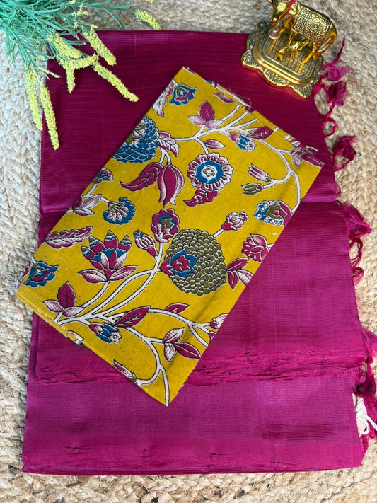 Rani Pink Borderless Plain Magalgiri Saree