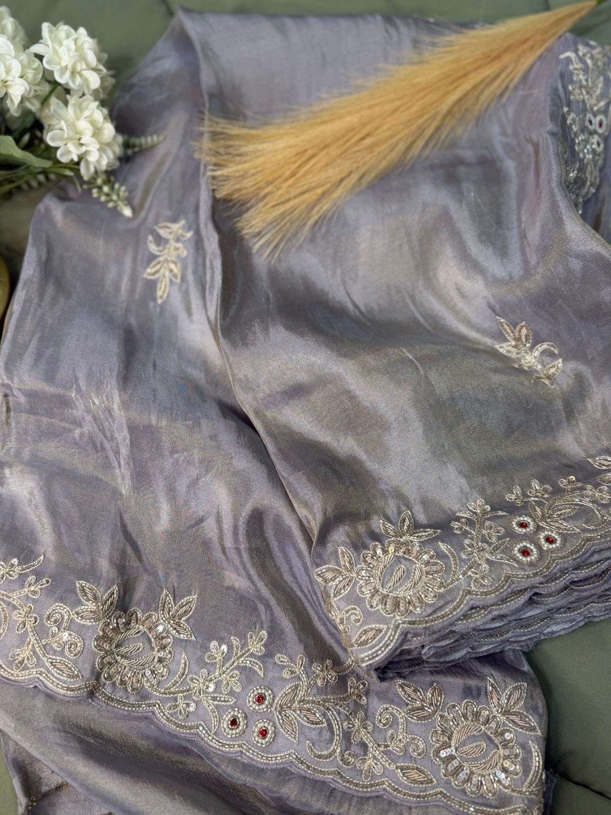 Grey Whisper – Intricate Tissue Handwork Saree