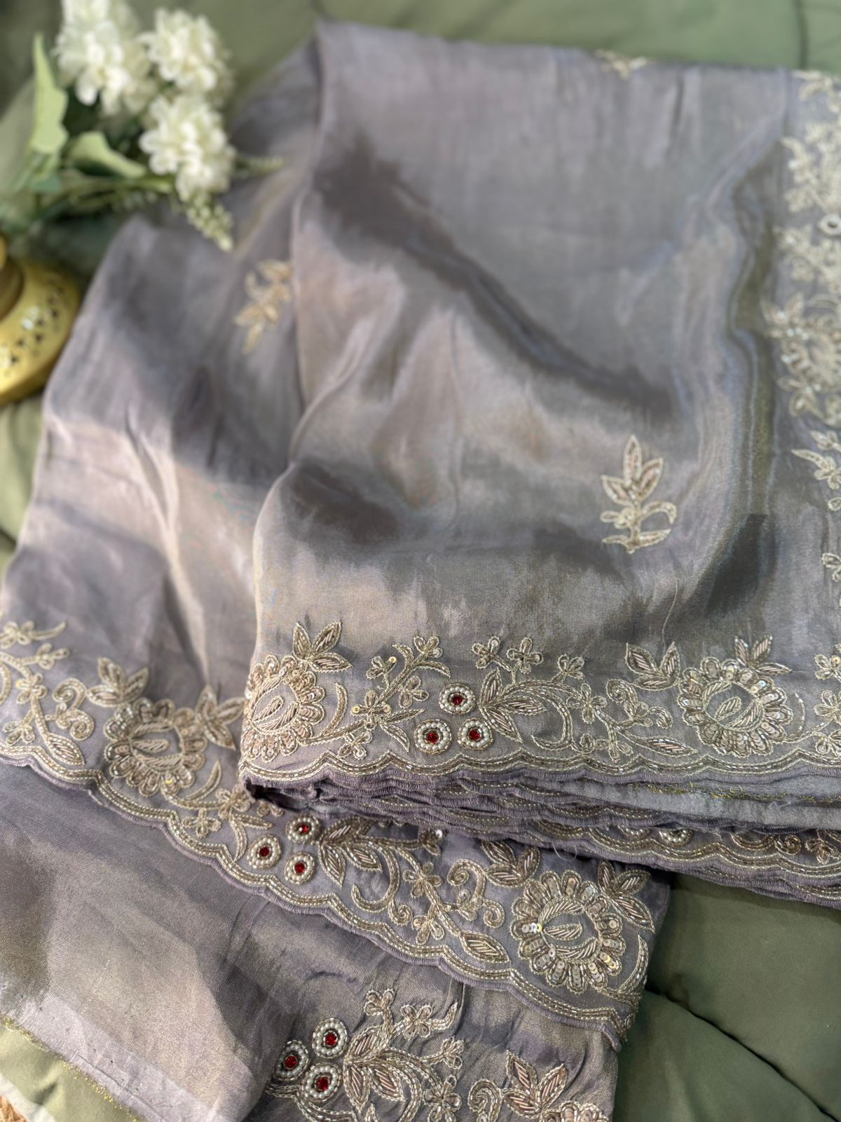 Grey Whisper – Intricate Tissue Handwork Saree