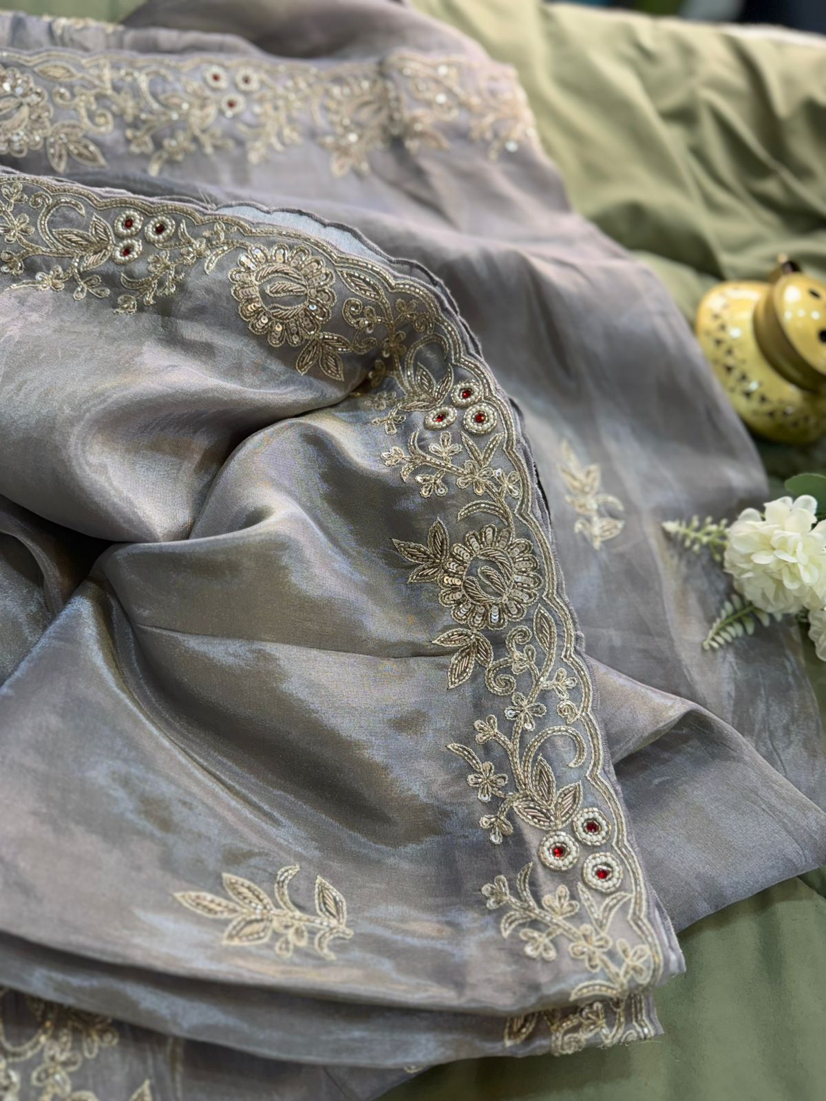 Grey Whisper – Intricate Tissue Handwork Saree