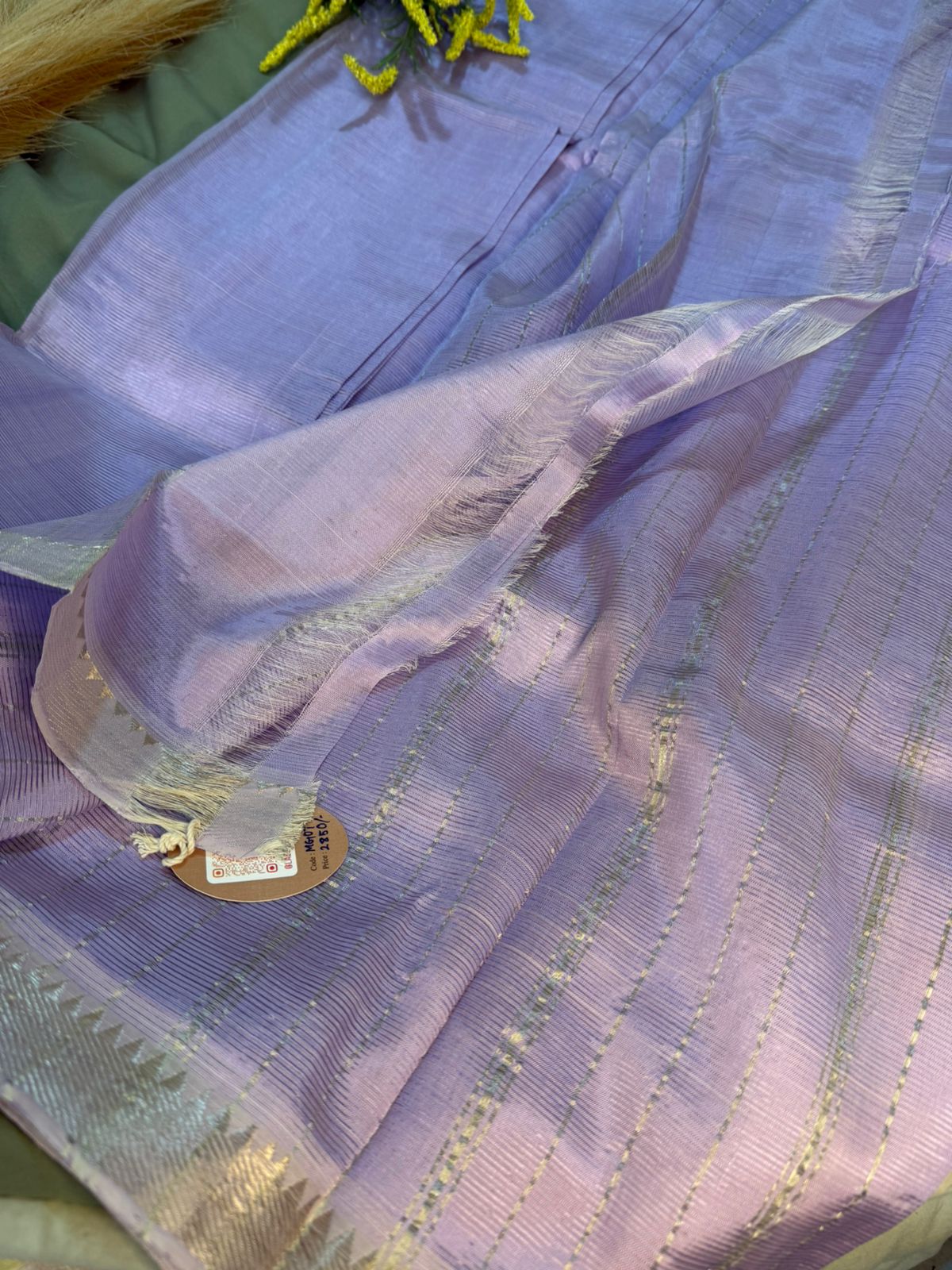 Lilac Silver Border Mangalagiri Saree