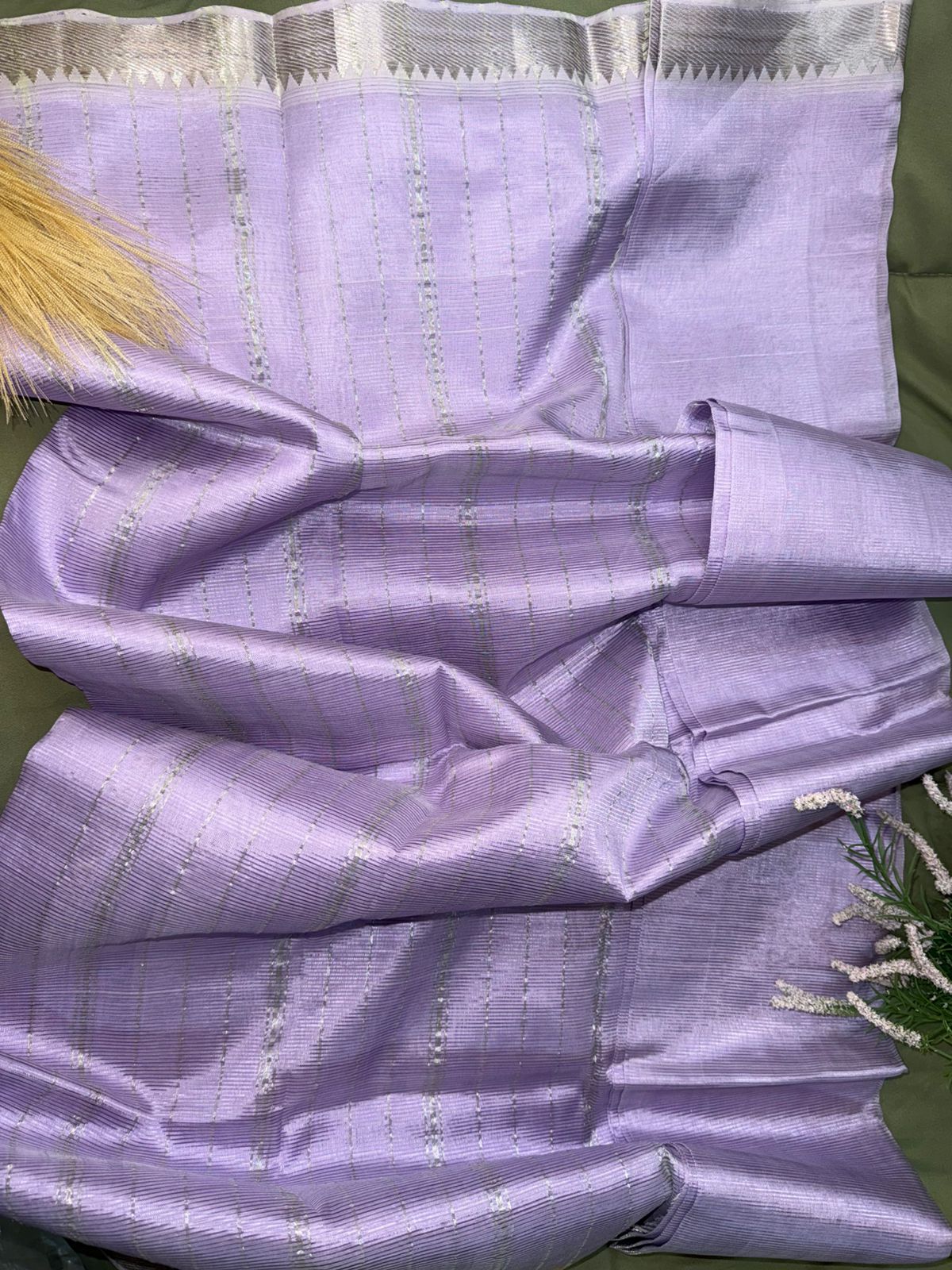 Lilac Silver Border Mangalagiri Saree