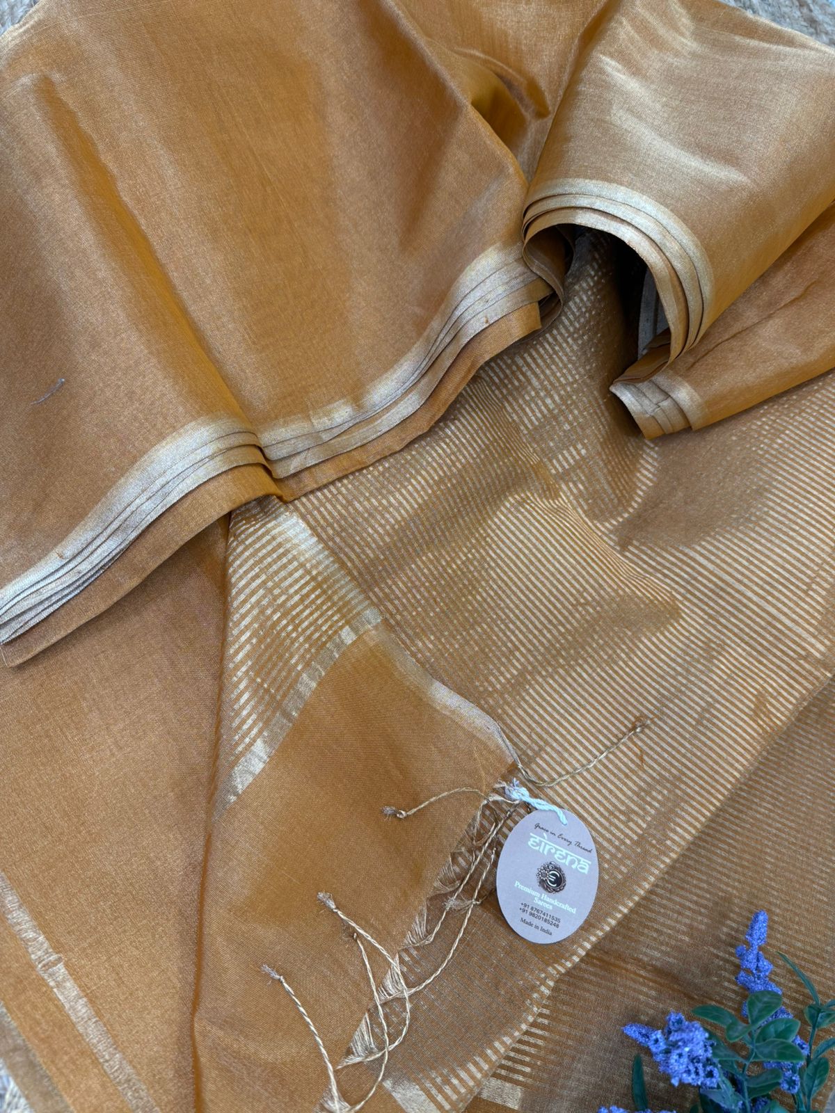 Rustic Gold Tissue Maheshwari Saree