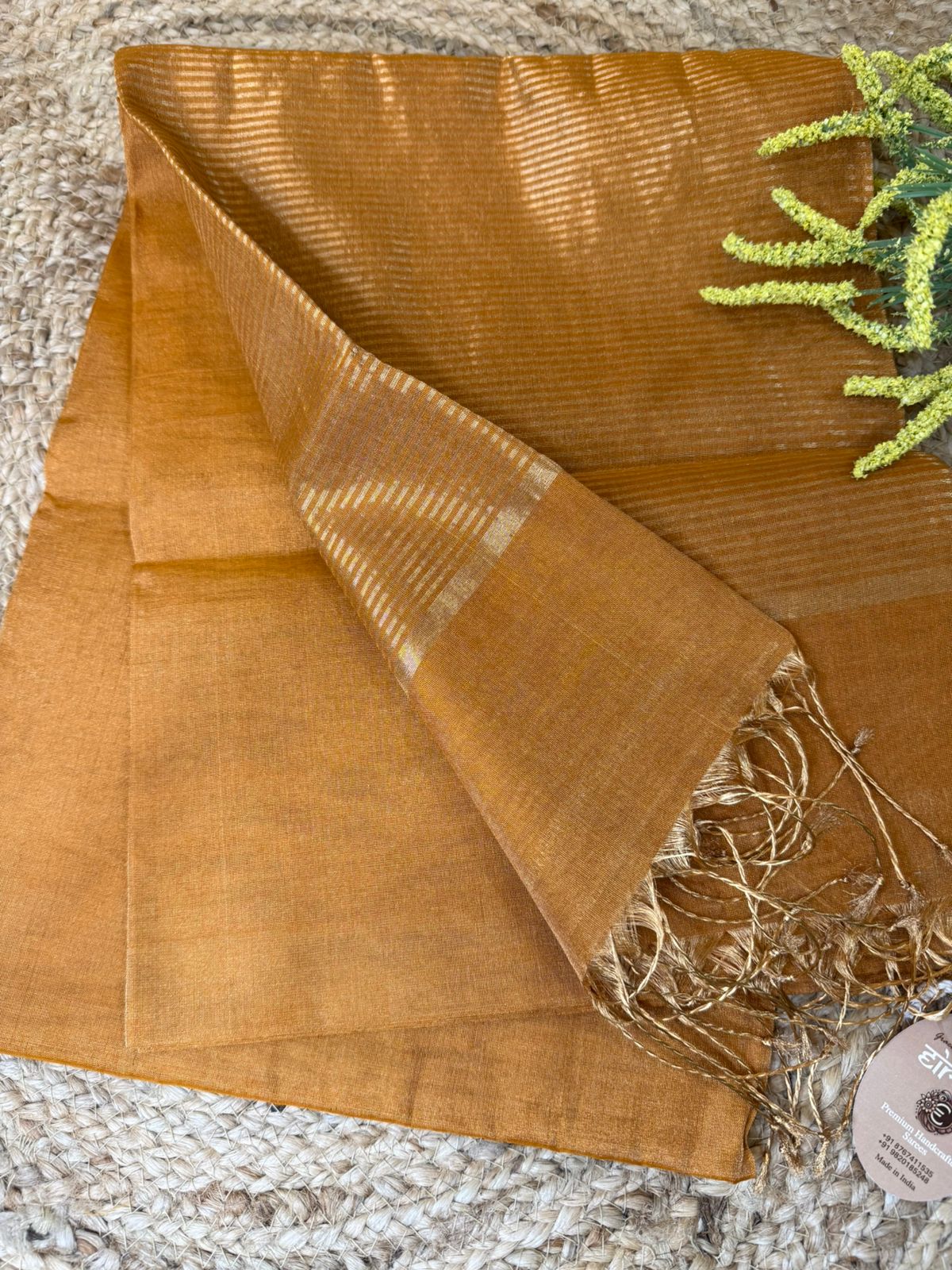 Rustic Gold Tissue Maheshwari Saree