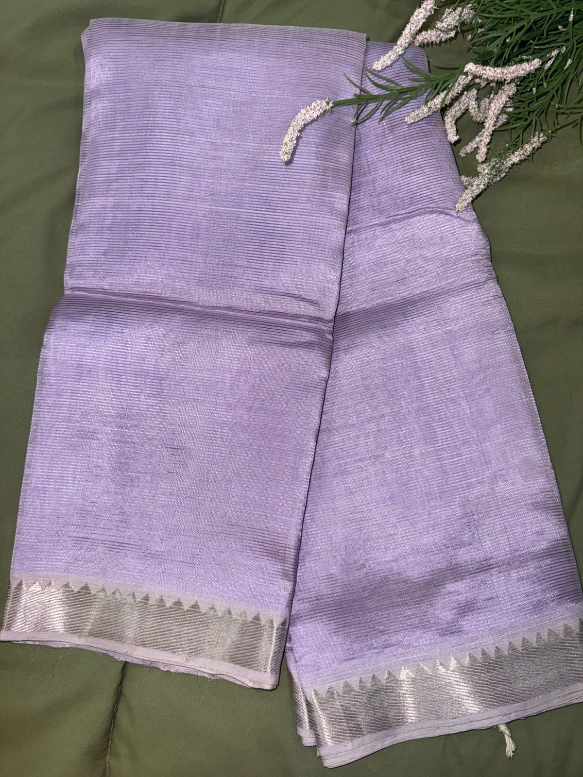 Lilac Silver Border Mangalagiri Saree
