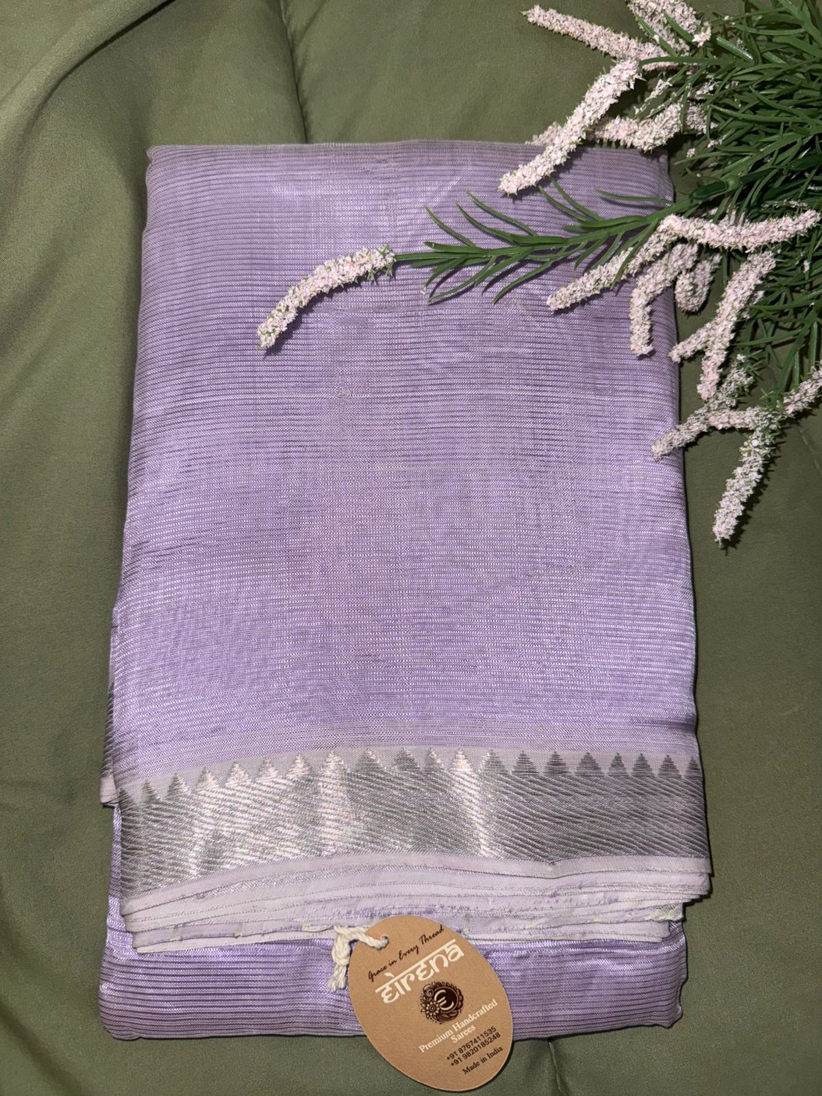Lilac Silver Border Mangalagiri Saree