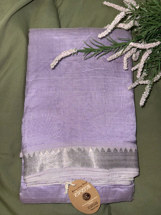 Lilac Silver Border Mangalagiri Saree